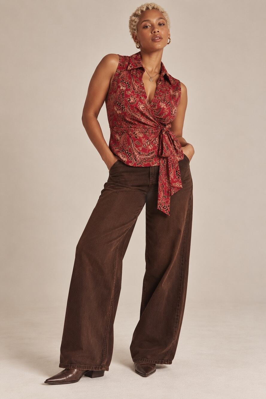 VTG Jones New York Cranberry Paisley Wrap Top 16W Boho Western Whimsigoth Fall